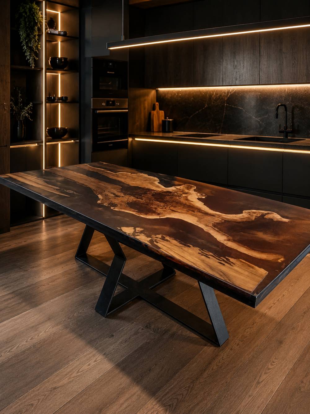Fabrication et pose de table résine époxy et bois de noyer à Quimperlé (29)